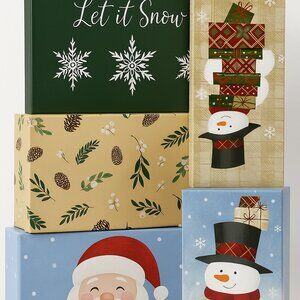 Christmas-Themed Gift Box Set Of 4  Let It Snow Joy & Noel Designs  Festive Holi